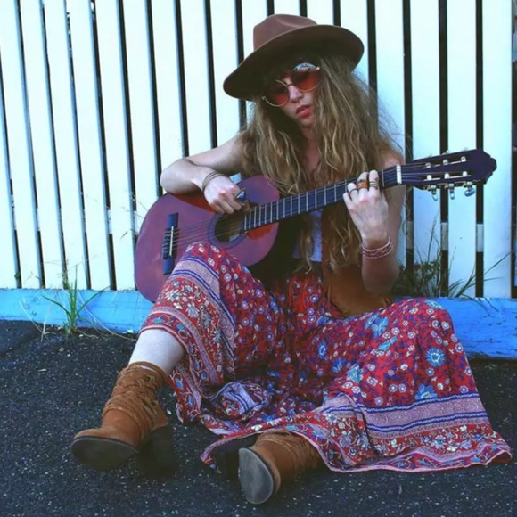 SOLD OUT Red Floral Gypsy Boho Button Up Maxi Skirt - Picture 2 of 14